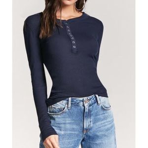 forever 21 navy thermal long sleeve with snaps